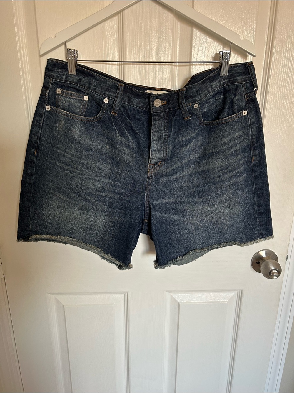 Madewell Dark Indigo Raw Hem Denim Shorts